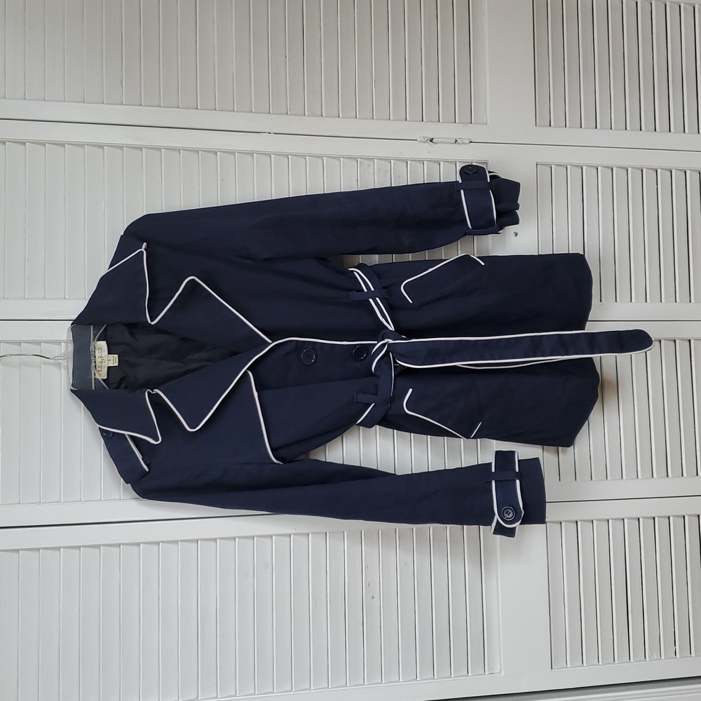 Studio JPR Navy Trench Coat with White Trim Size S - Picture 8 of 9